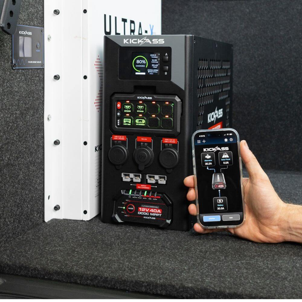 KickAss 12V Wireless Canopy Power System with 40A DCDC Charger + Integrated Bluetooth - 1