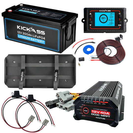 KickAss 12V 200Ah Lithium Essentials Dual Battery Kit with 40A DCDC Charger, Shunt, Tray & Wiring