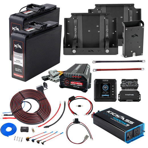 KickAss Twin 12V 120Ah Slimline Deep Cycle AGM Complete Dual Battery Kit with 1000W Inverter, 40A DCDC Charger, Tray & Wiring - 240Ah Capacity