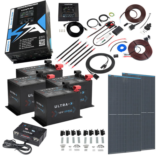 KickAss PowerBoss 2000W Premium Off-Grid System with Remote Display, 920Ah Lithium Batteries & Dual 250W Solar Panels - Built for Caravans