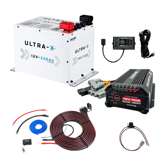KickAss Smart 12V 230Ah Ultra-X Lithium Compact Premium Dual Battery Kit - Arctic White with 40A DCDC Charger, Wiring