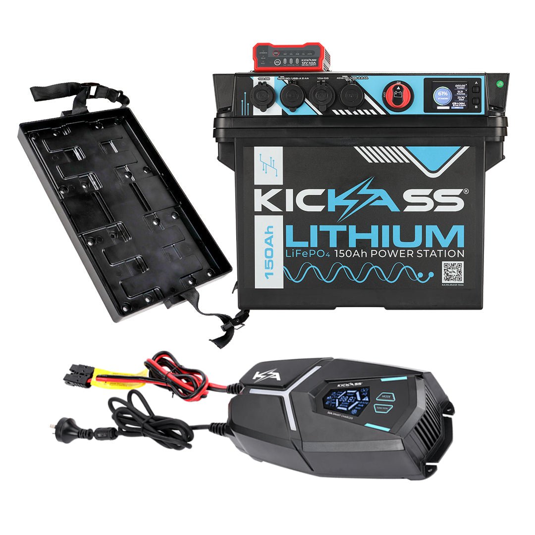 KickAss 150Ah Lithium Power Station with 40A DCDC Charger & 32A AC Charger Bundle
