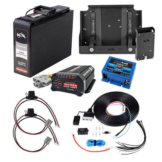 KickAss 120Ah Slimline AGM Battery Complete Bundle: 25A DCDC Charger, LVD, Wiring Kit, Tray, Accessory Panel