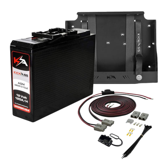 KickAss 12V 120Ah Slimline Deep Cycle AGM Dual Battery Kit with Tray & Wiring