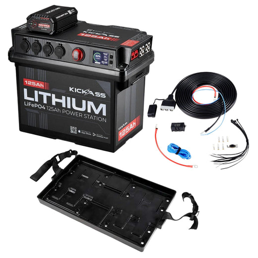 KickAss 125Ah Lithium Battery Box Premium Dual Battery Kit with Tray & Plug and Play Wiring