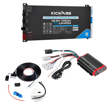 KickAss ProductsKickAss 12V 105Ah Smart Ultra - Slimline Lithium Dual Battery Kit with 25A DCDC Charger & Premium WiringKADBKIT105SL25A