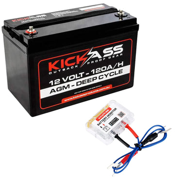 KickAss ProductsKickAss 12V 120Ah AGM Battery and Bluetooth Battery Monitor BundleKAAGM120AH - BTMON