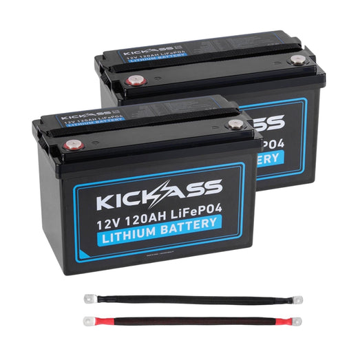 KickAss Twin 12V 120Ah Lithium Battery Bundle with Linking Cables - 240Ah Total Capacity