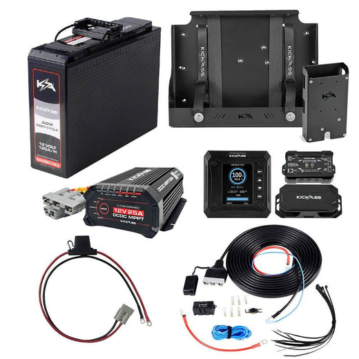 KickAss 12V 120Ah Slimline Deep Cycle AGM Complete Dual Battery Kit with 25A DCDC Charger, Shunt, Tray & Wiring