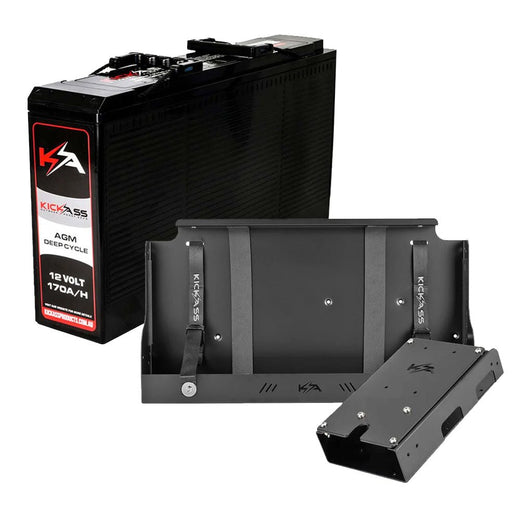 KickAss 12V 170Ah Slimline Deep Cycle AGM Battery Bundle with Tray & Accessory Panel