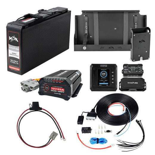 KickAss 12V 170Ah Slimline Deep Cycle AGM Complete Dual Battery Kit with 25A DCDC Charger, Shunt, Tray & Wiring