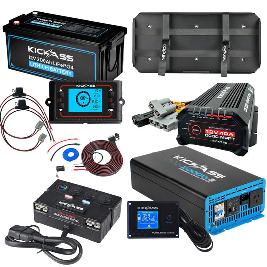 KickAss ProductsKickAss 12V 200Ah Lithium Dual Battery Kit with 2000W Inverter, 40A DCDC Charger, Control Box, Display Panels, Tray & WiringKA - 12V - 200 - 2000 - CB - KIT