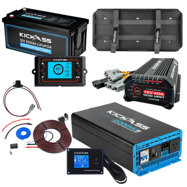 KickAss ProductsKickAss 12V 200Ah Lithium Dual Battery Kit with 2000W Inverter, 40A DCDC Charger, Display Panels, Tray & WiringKA - 12V - 200 - 2000 - KIT