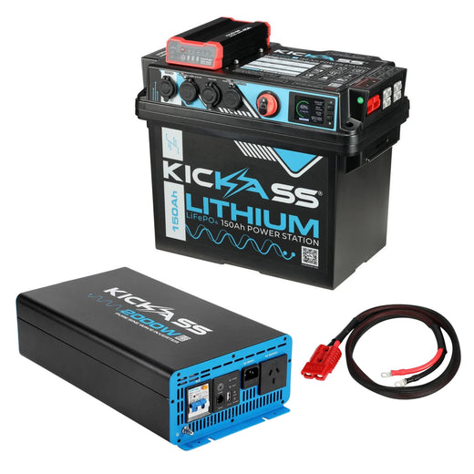 KickAss 150Ah Lithium Battery Box Power Station Bundle with 2000W Inverter & Cable