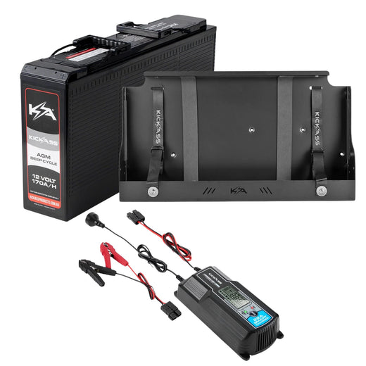 KickAss 12V 170Ah Slimline Deep Cycle AGM Battery Bundle with 22A Charger & Tray