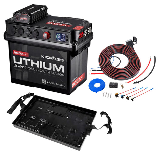 KickAss 205Ah Lithium Battery Box Premium Dual Battery Kit with Tray & Wiring