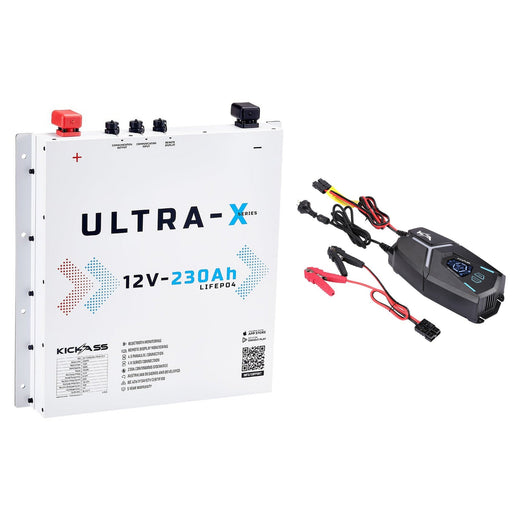 KickAss 230Ah Arctic White Slimline Lithium Battery Bundle with 32A Smart Charger