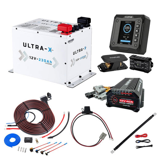 KickAss 230Ah Lithium Compact Complete Dual Battery Kit with 40A DCDC Charger, Smart Shunt and Wiring - Arctic White