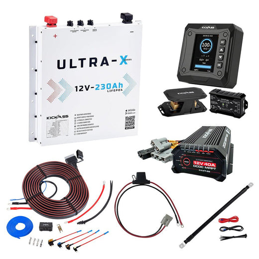 KickAss 230Ah Lithium Slimline Complete Dual Battery Kit with 40A DCDC Charger, Smart Shunt and Wiring - Arctic White