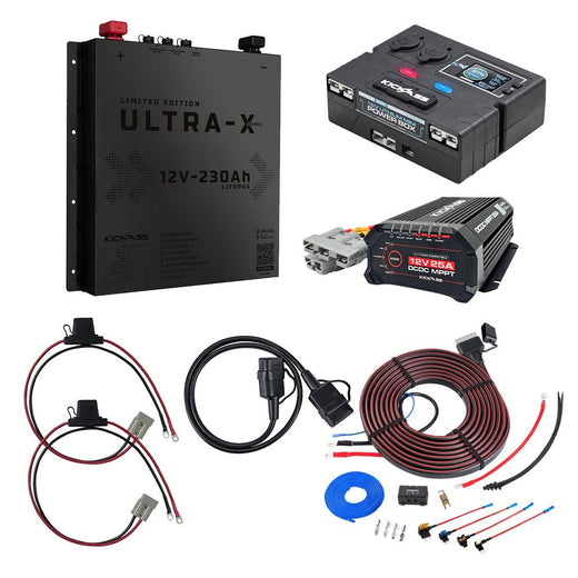 KickAss 230Ah Slimline Lithium Black Edition Complete Dual Battery Kit with 40A DCDC Charger with Bluetooth, 12V Control Box and Battery Monitor, Plug