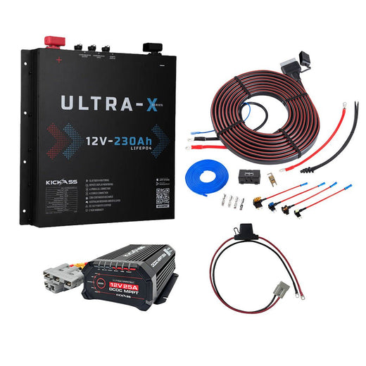 KickAss 230Ah Slimline Lithium Dual Battery Kit with 40A DCDC Charger and Wiring Kit