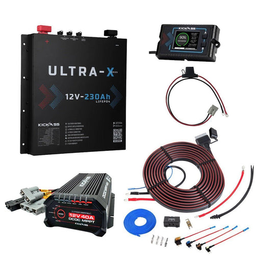 KickAss 230Ah Slimline Lithium Premium Dual Battery Kit with 40A DCDC Charger with Bluetooth, Plug and Play DCDC Wiring Kit 6.5m, Remote Display Unit