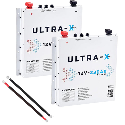 KickAss Twin Smart 12V 230Ah Ultra-X Lithium Slimline Battery Bundle with Linking Cables - Arctic White, 460Ah Total Capacity