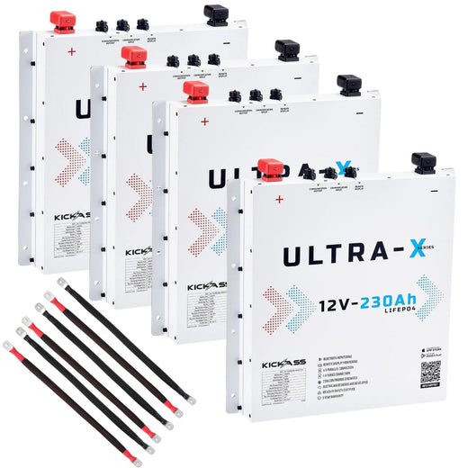 KickAss Four Smart 12V 230Ah Ultra-X Lithium Slimline Battery Bundle with Linking Cables - Arctic White, 920Ah Total Capacity