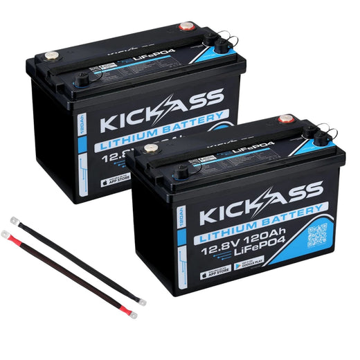 KickAss Twin Smart 12V 120Ah Lithium Battery Bundle with Linking Cables - 240Ah Total Capacity