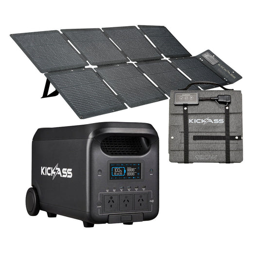 KickAss KickCharge 3000 Lithium Power Station + 120W Folding Solar Panel Bundle