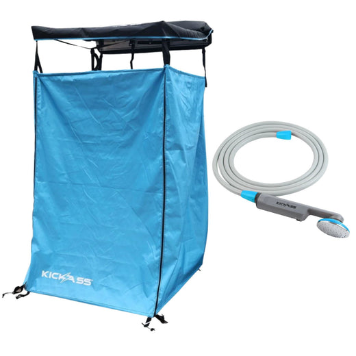 KickAss Shower Awning + 12V Camping Shower Bundle - Blue