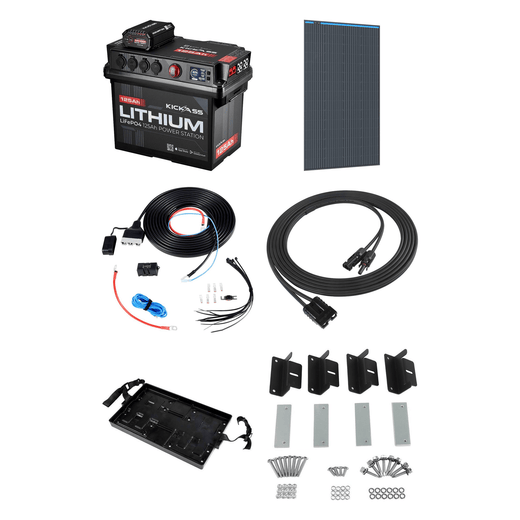 KickAss Smart 125Ah Lithium Battery Box Power Station Bundle with 170W Fixed Solar Panel, Wiring Kit & Tray