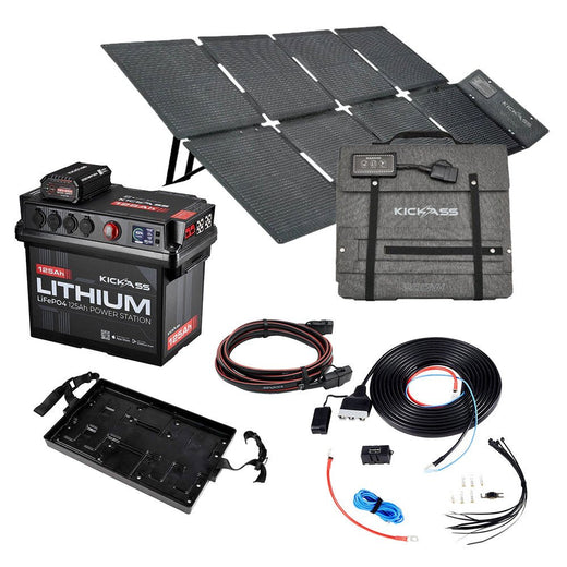 KickAss Smart 125Ah Lithium Battery Box Power Station Bundle with 200W Solar Blanket, Wiring Kit & Extension Lead