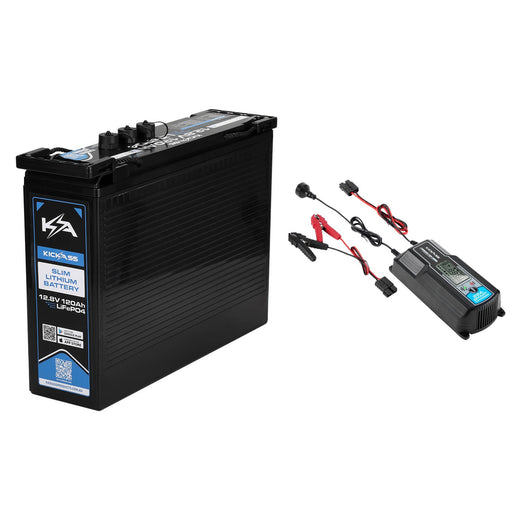 KickAss Smart 12V 120Ah Slimline Lithium Battery + 22A Smart Battery Charger Bundle