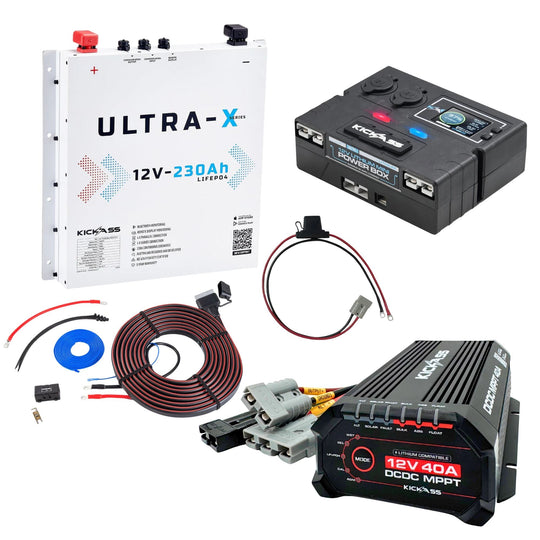 KickAss ProductsKickAss Smart 12V 230Ah Ultra - X Slimline Arctic White Lithium Complete Dual Battery Kit with Control Box, 40A DCDC Charger & WiringKASMART230UXSLAWCOMPDBK