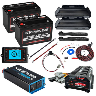 KickAss ProductsKickAss Twin 12V 120Ah Deep Cycle AGM Complete Dual Battery Kit - 240Ah Total CapacityKA240COMPAGMDBK