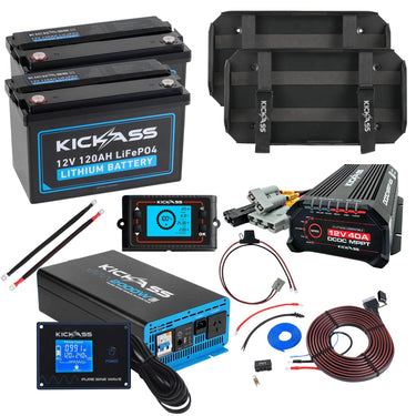 KickAss ProductsKickAss Twin 12V 120Ah Lithium Dual Battery Kit with 2000W Inverter, 40A DCDC Charger, Display Panel, Tray & Wiring - 240Ah Total CapacityKA - 12V - 240XB - 2000 - KIT