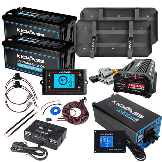 KickAss ProductsKickAss Twin 12V 200Ah Lithium Dual Battery Kit with 3000W Inverter, 40A DCDC Charger & Control Box - 400Ah Total CapacityKA - 12V - 400 - 3000 - CB - KIT