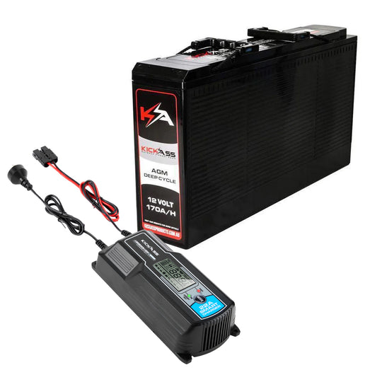 KickAss 12V 170Ah Slimline Deep Cycle AGM Battery + 22A Charger Bundle