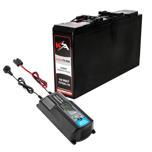 KickAss 12V 170Ah Slimline Deep Cycle AGM Battery + 22A Charger Bundle
