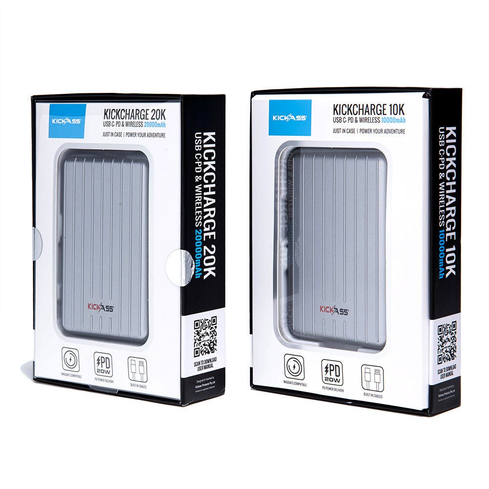 KickAss USB C-PD Wireless Power Bank 10000mAh - Silver