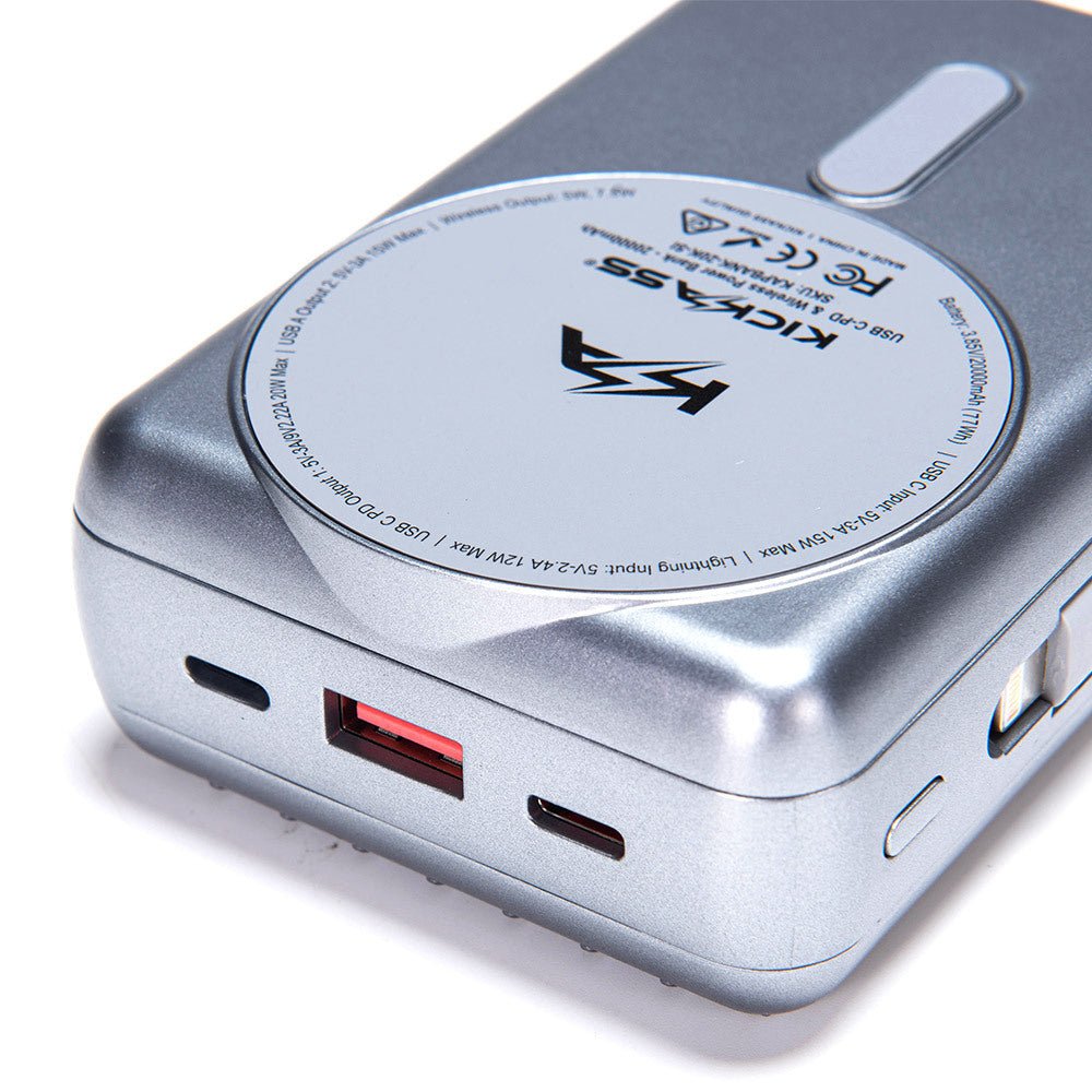 KickAss USB C-PD Wireless Power Bank 10000mAh - Silver