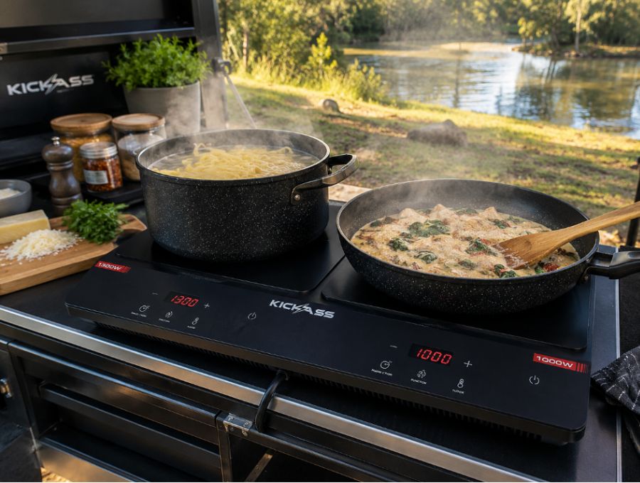 Creamy Garlic Chicken & Spinach Fettuccine Cooked on the KickAss Dual Zone Induction Cooktop - KickAss Products