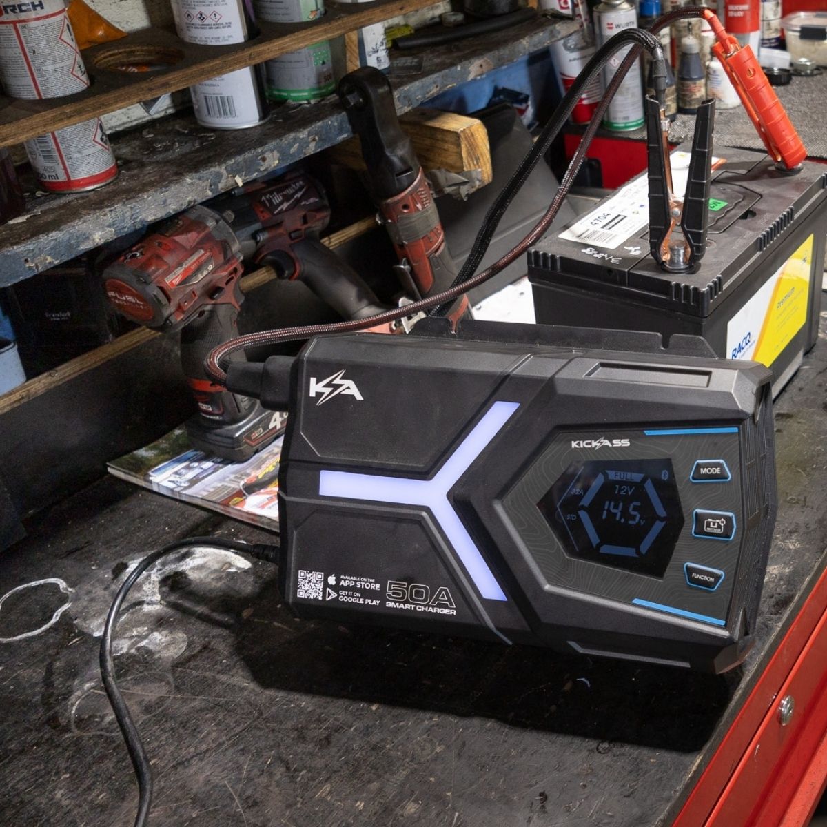 KickAss Flexicharge 12V 50A ACDC Smart Battery Charger For Lead Acid, AGM & Lithium Batteries + Integrated Bluetooth - 1