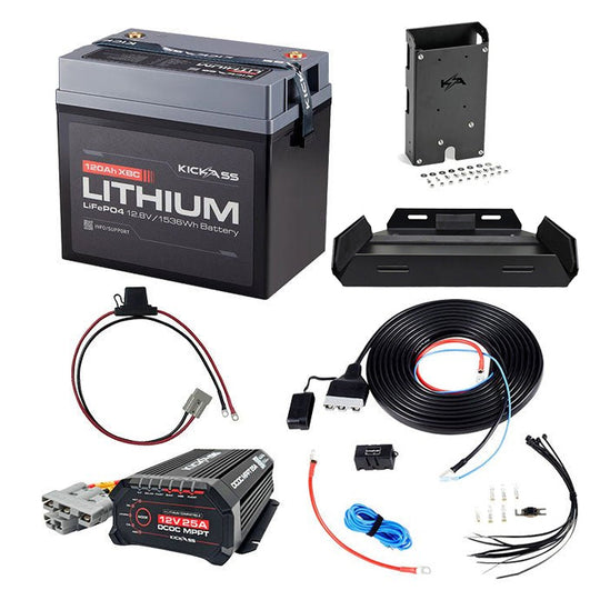 KickAss 12V 120Ah Lithium Essentials Dual Battery Kit with DCDC Charger, Wiring Kit & More