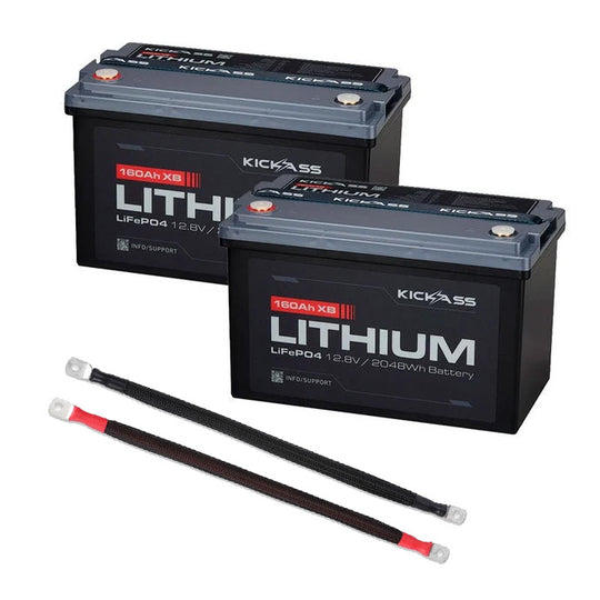 KickAss Twin 12V 160Ah Lithium Battery Bundle with Linking Cables - 320Ah Total Capacity