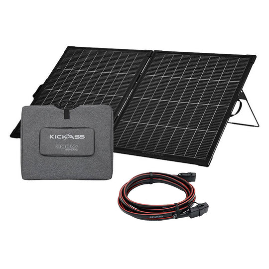 KickAss 12V 200W Bi Facial Portable Solar Panel + Extension Cable Bundle
