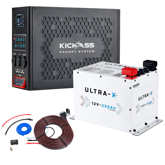 KickAss Canopy Power System with Arctic White Ultra X 230Ah Battery and Wiring Kit