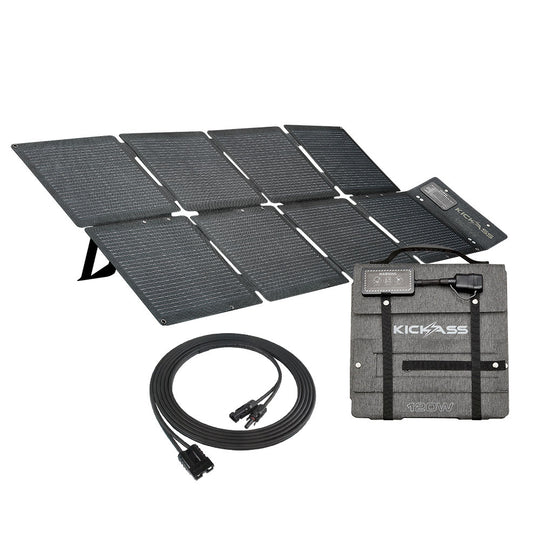 KickAss 120W Folding Solar Panel + PV to Anderson Extension Cable Bundle - 5m