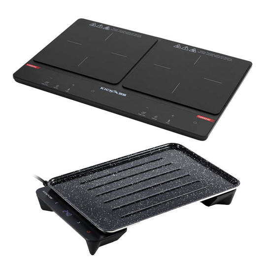 KickAss Portable 2300W Dual Zone Induction Cooktop + Quickfire Portable 600W Electric BBQ Bundle